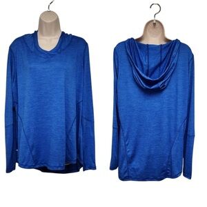 Blue Hooded Long Sleeve Top
